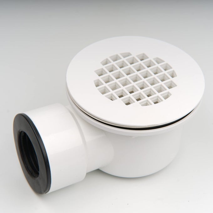 LOW PROFILE SHOWER BASE DRAIN WITH PERFORATED STRAINER 15 INCH SIDE OUTLET SHOWER DRAIN PVC DRAIN FOR TRAP AND DRAIN ASSEMBLY