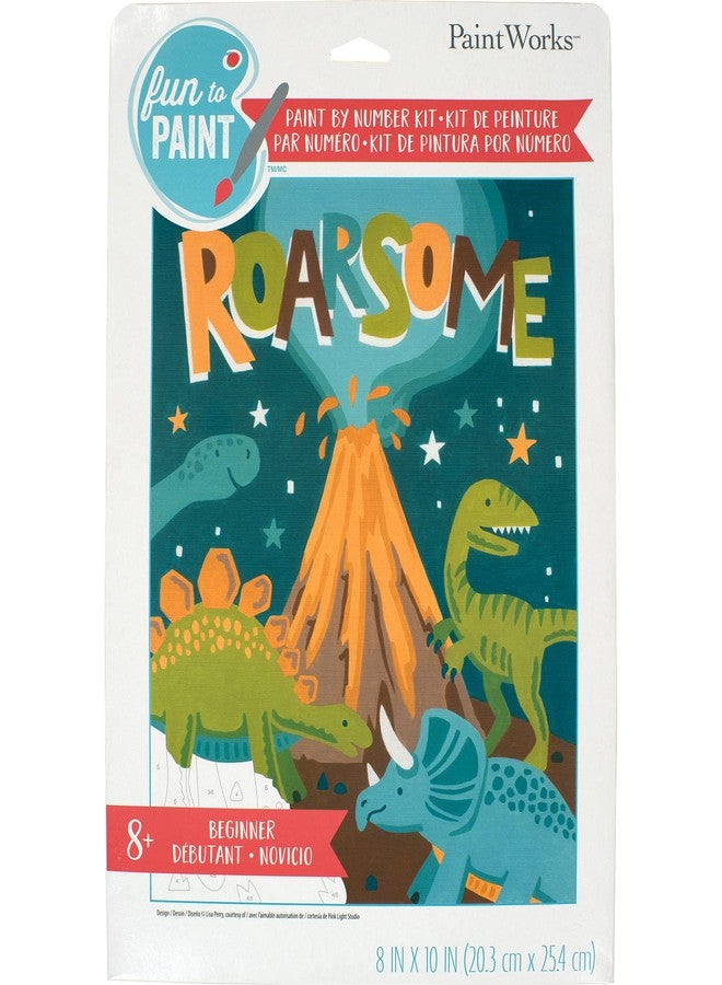 Dimensions PaintWorks Roarsome Dinosaur Paint by Number Kit for Kids and Adults, Finished Project 8" x 10", Multicolor 9 Piece - Image 1