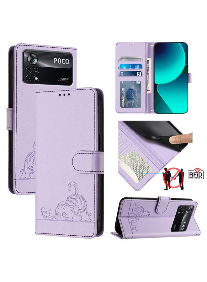 erorex Case For Xiaomi POCO X4 Pro 5G Cat Rat Embossed Pattern RFID Leather Phone Case with Lanyard - Image 1