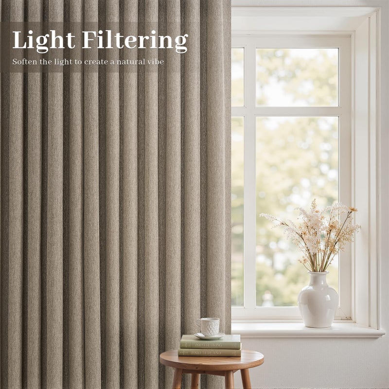 Drapenova Burlywood Flax Linen Curtains Pinch Pleated 84 Inches Long 2 Panels for Living Room Bedroom Birch Semi Sheer Rustic Farmhouse Back Tab Pinch Pleat Hooks Rings Window Curtain 84 Inch Length - Image 4