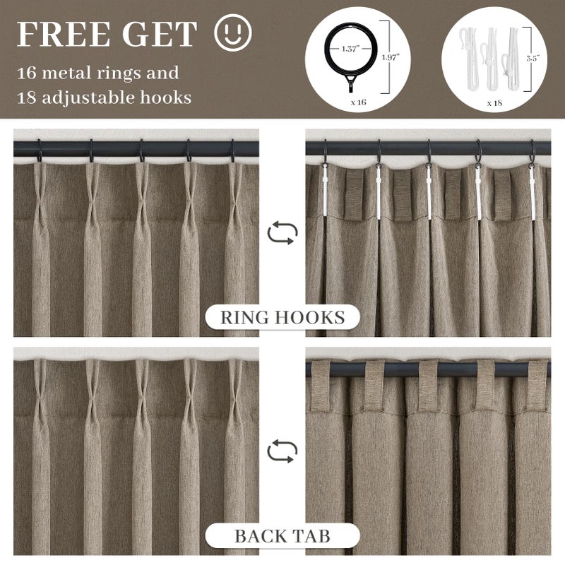 Drapenova Burlywood Flax Linen Curtains Pinch Pleated 84 Inches Long 2 Panels for Living Room Bedroom Birch Semi Sheer Rustic Farmhouse Back Tab Pinch Pleat Hooks Rings Window Curtain 84 Inch Length - Image 3