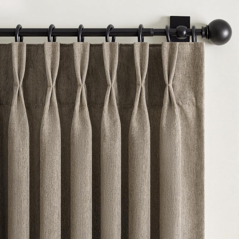 Drapenova Burlywood Flax Linen Curtains Pinch Pleated 84 Inches Long 2 Panels for Living Room Bedroom Birch Semi Sheer Rustic Farmhouse Back Tab Pinch Pleat Hooks Rings Window Curtain 84 Inch Length - Image 1