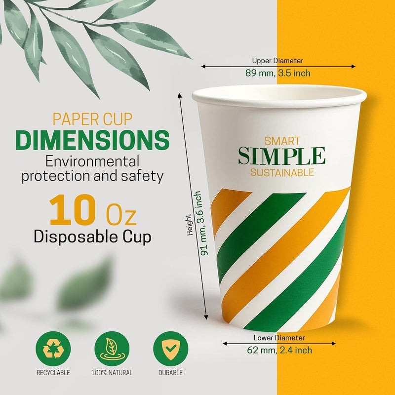 EcoEdge 10 Oz Disposable Heavy-Duty Party Paper Cups (Pack of 25) | For Tea, Coffee or Iced Beverages | Leakproof, Strong, Stackable, Sturdy | Plastic, Chemical and BPA Free Cups | 100% Compostable - Image 4