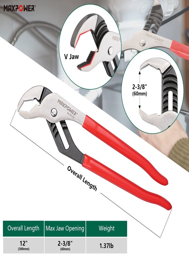 مجموعة كماشة MAXPOWER Groove Joint Pliers، مقاس 8 بوصة و12 بوصة كماشة سريعة الضبط ذات فك V مسنن ولسان وحفرة - Image 2