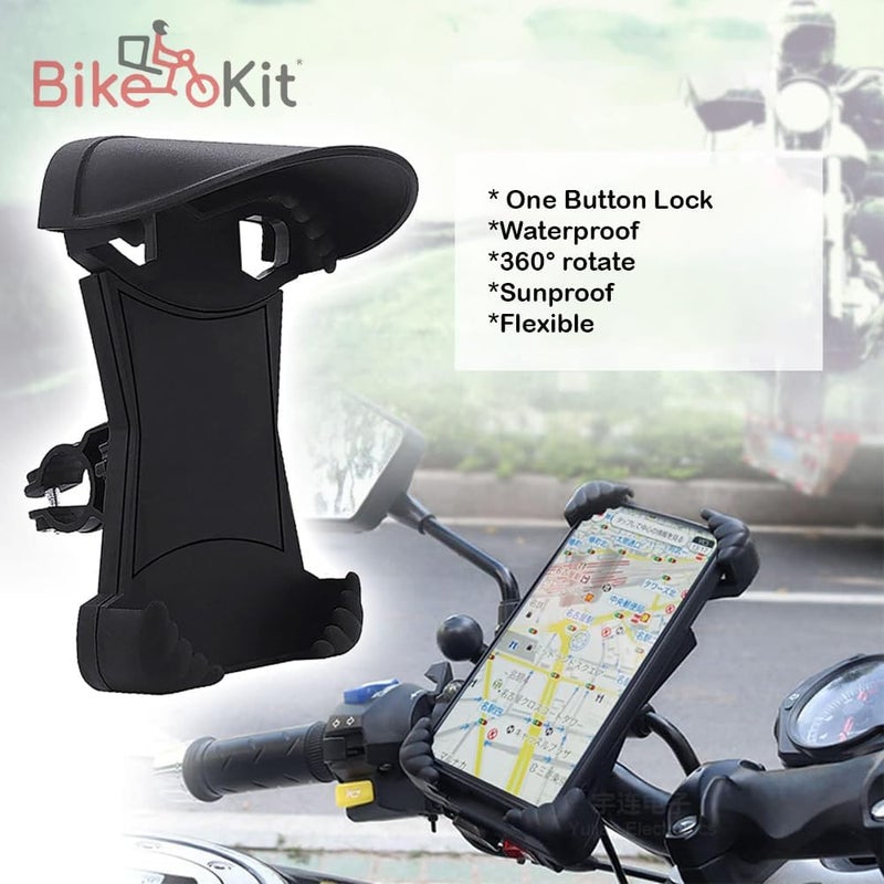 Bike Kit BikeKit Motorcycle Phone Holder with Charger, Sunshade, One-Button Lock, Waterproof, 360° Rotatable, Universal Phone Stand for Bikes, Scooters, E-Bikes, Secure Bike Phone Mount for GPS Navigation - Image 2