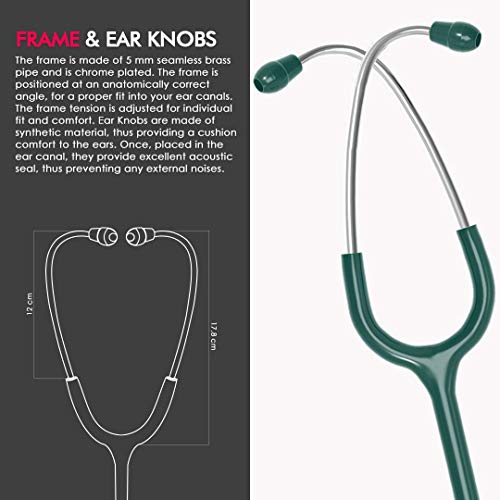 ELKO EL-130 DECI-TONE Aluminium Head Acoustic Stethoscope For Doctors,Nurses & Medical Students|Dual Head Lightweight Chest Piece With U-Shaped Latex-Free PVC Tubing|Soft Sealing Ear Knobs (Green) - Image 5