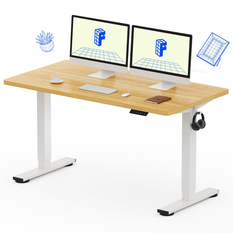 مكتب FLEXISPOT EN1 القائم قطعة واحدة 55 × 28 بوصة مكتب كهربائي قابل للتعديل في الارتفاع للعمل من المنزل ومحطة عمل الكمبيوتر إطار أبيض 55 سطح من خشب القيقب 2 حزمة
