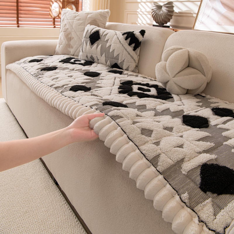 Feyocn Boho Couch Covers for Pets Washable Sofa Covers for Dogs Cats Sofa SlipCover for 3-4 Cushion Couches Pet-Friendly Anti-Slip Sofa Covers for Living Room (27.6" x 83", Black) - Image 2