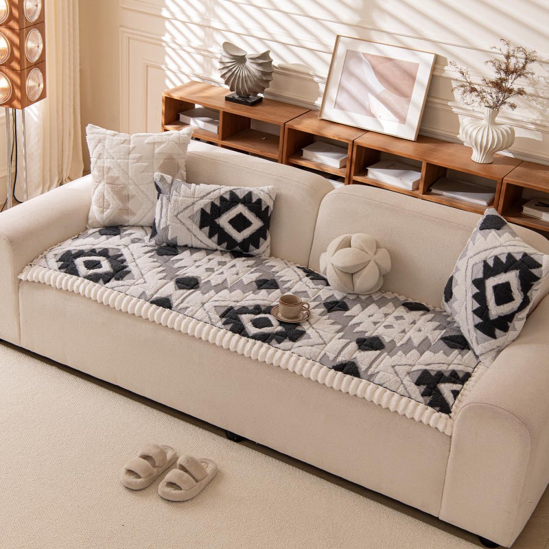 Feyocn Boho Couch Covers for Pets Washable Sofa Covers for Dogs Cats Sofa SlipCover for 3-4 Cushion Couches Pet-Friendly Anti-Slip Sofa Covers for Living Room (27.6" x 83", Black) - Image 1