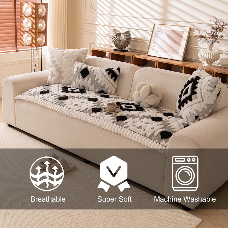 Feyocn Boho Couch Covers for Pets Washable Sofa Covers for Dogs Cats Sofa SlipCover for 3-4 Cushion Couches Pet-Friendly Anti-Slip Sofa Covers for Living Room (27.6" x 83", Black) - Image 4