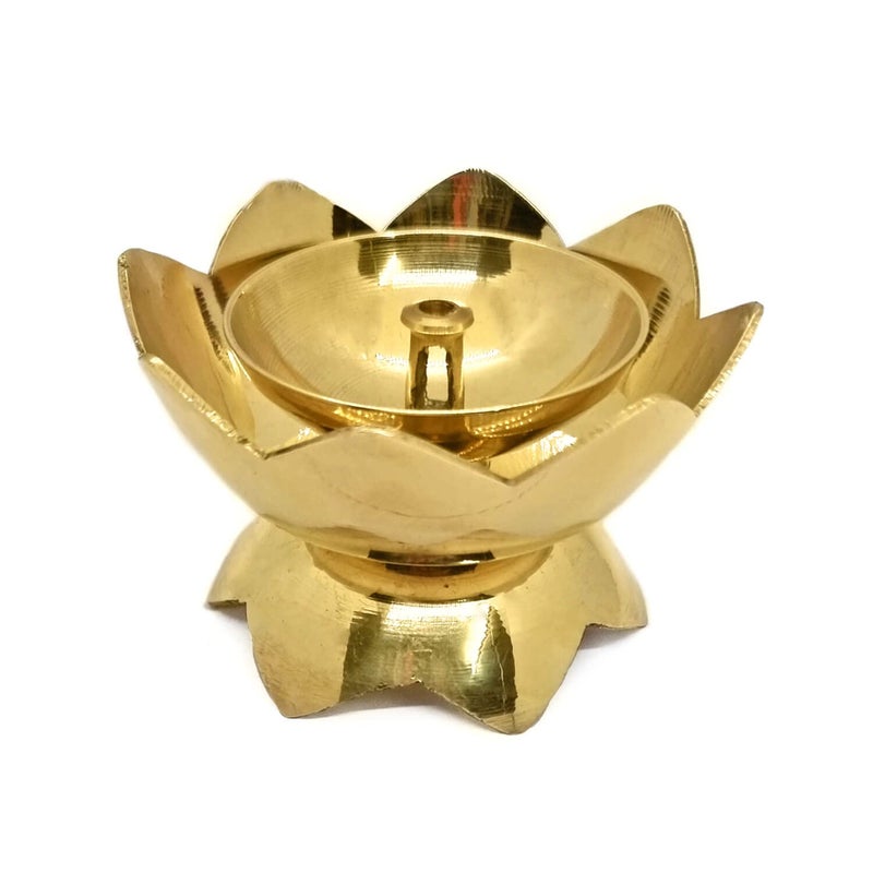 SATVIK Brass Akhand Lotus Shape Diya Kamalnanda Jyot Flower Diya for Decoration Tea Light Holder Oil Lamp Puja Lamp for Home and Temple