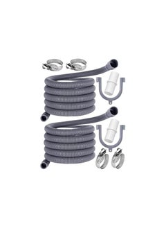 Generic 2-Pack Washing Machine & Dishwasher Replacement Hose Kit, 2M Flexible Drain Hose Extension with 2 Adapters, 2 U-Bend Holders, 4 Hose Clamps, Corrugated Drain Pipe for Washer/Dishwasher Water Drainage  - Image 1