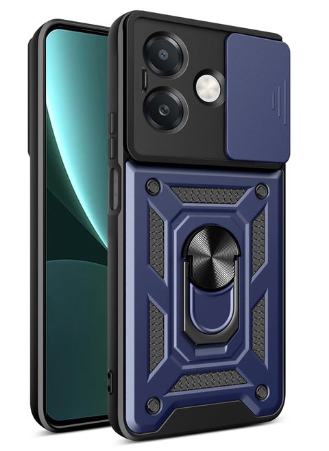 Case Cover Shockproof Windows Protective Case with Camera Protection and Metal Ring Compatible with Oppo A3 / A3x (Blue)