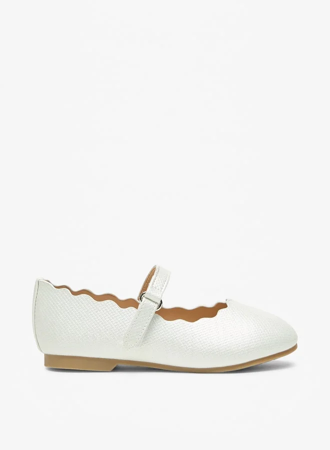 JUNIORS Girls Textured Round Toe Ballerinas With Hook And Loop Closure