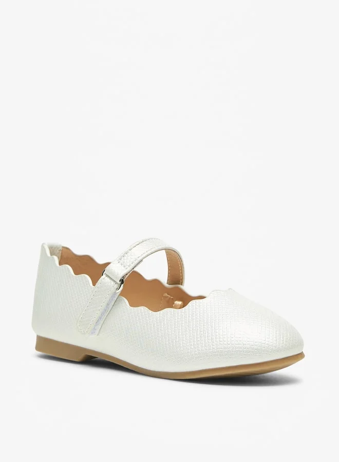 JUNIORS Girls Textured Round Toe Ballerinas With Hook And Loop Closure