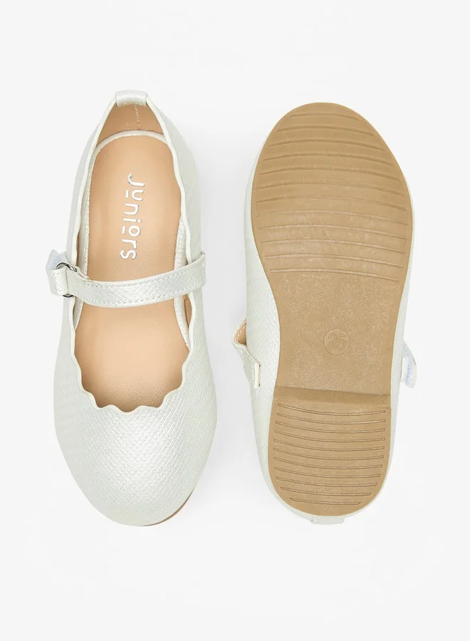 JUNIORS Girls Textured Round Toe Ballerinas With Hook And Loop Closure