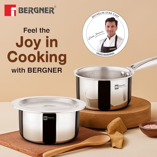 Bergner Tripro Triply 3 Pcs Stainless Steel Cookware Happy Set - Tope with Lid 16cm (1.5L) and Teapan 14cm (1L), Even and Faster Heating, Healthy Cooking, Less Oil Use - Induction and Gas Stove Ready - Image 3