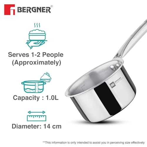 Bergner Tripro Triply 3 Pcs Stainless Steel Cookware Happy Set - Tope with Lid 16cm (1.5L) and Teapan 14cm (1L), Even and Faster Heating, Healthy Cooking, Less Oil Use - Induction and Gas Stove Ready - Image 4