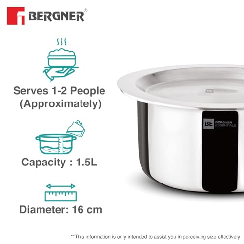 Bergner Tripro Triply 3 Pcs Stainless Steel Cookware Happy Set - Tope with Lid 16cm (1.5L) and Teapan 14cm (1L), Even and Faster Heating, Healthy Cooking, Less Oil Use - Induction and Gas Stove Ready - Image 5