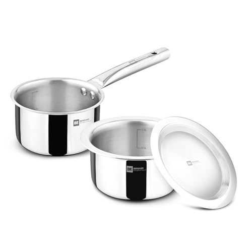 Bergner Tripro Triply 3 Pcs Stainless Steel Cookware Happy Set - Tope with Lid 16cm (1.5L) and Teapan 14cm (1L), Even and Faster Heating, Healthy Cooking, Less Oil Use - Induction and Gas Stove Ready - Image 2