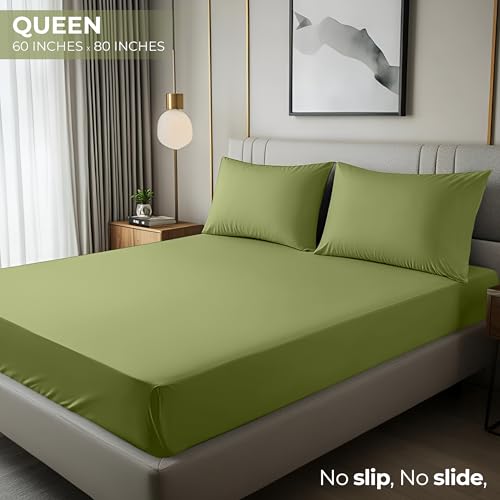 Utopia Bedding Queen Fitted Sheet Bottom Sheet Deep Pocket Soft Microfiber Shrinkage and Fade ResistantEasy Care 1 Fitted Sheet Only Olive - Image 3