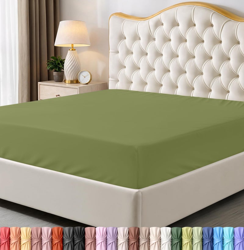 Utopia Bedding Queen Fitted Sheet Bottom Sheet Deep Pocket Soft Microfiber Shrinkage and Fade ResistantEasy Care 1 Fitted Sheet Only Olive - Image 2