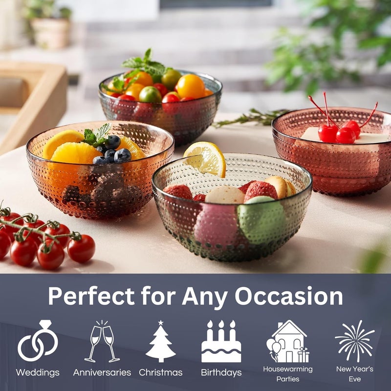 Khen Glass Vintage Hobnail Colored Bowls  Set of 4  Natural Colors 57  Snack AllPurpose Bowl Dinner Cereal Salad Dessert Appetizer Bowl Fruit Nuts  Art Deco Hand Wash Housewarming Gift - Image 3