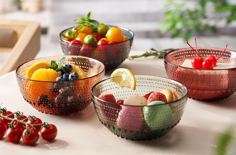 Khen Glass Vintage Hobnail Colored Bowls  Set of 4  Natural Colors 57  Snack AllPurpose Bowl Dinner Cereal Salad Dessert Appetizer Bowl Fruit Nuts  Art Deco Hand Wash Housewarming Gift - Image 1