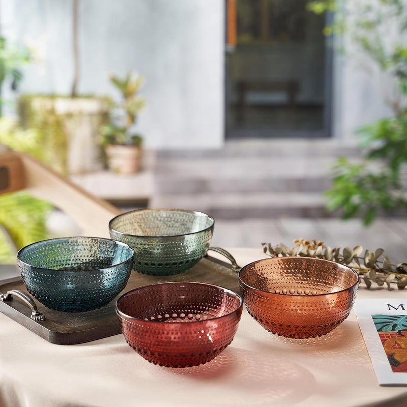 Khen Glass Vintage Hobnail Colored Bowls  Set of 4  Natural Colors 57  Snack AllPurpose Bowl Dinner Cereal Salad Dessert Appetizer Bowl Fruit Nuts  Art Deco Hand Wash Housewarming Gift - Image 4