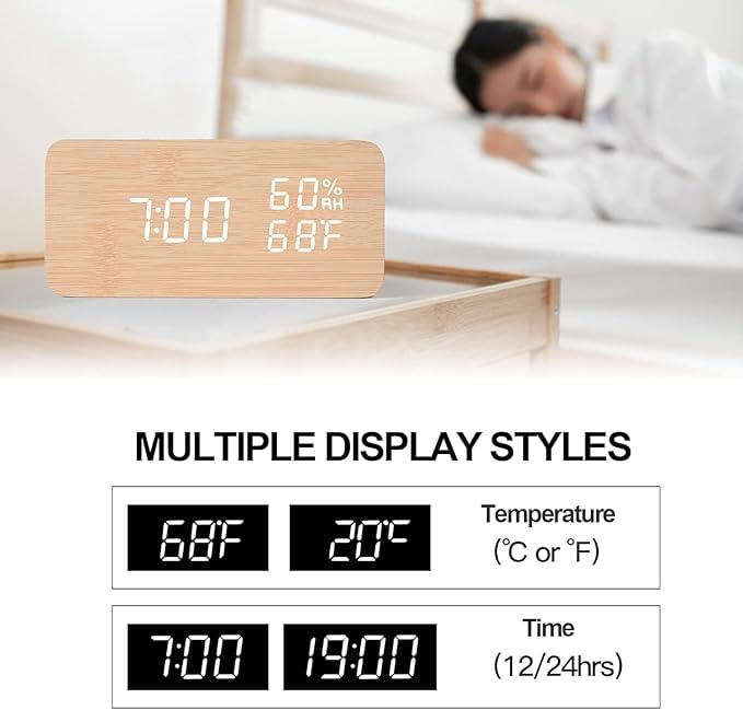 Scaroal Wooden Digital Mini Cube Alarm Clock with Intelligent Induction LED Light Displays Time Date Temperature Wooden Alarm Clock - Image 4