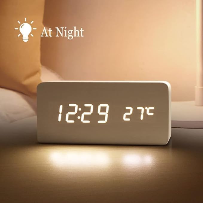 Scaroal Wooden Digital Mini Cube Alarm Clock with Intelligent Induction LED Light Displays Time Date Temperature Wooden Alarm Clock - Image 2