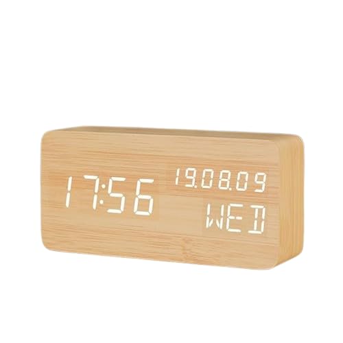 Scaroal Wooden Digital Mini Cube Alarm Clock with Intelligent Induction LED Light Displays Time Date Temperature Wooden Alarm Clock - Image 1