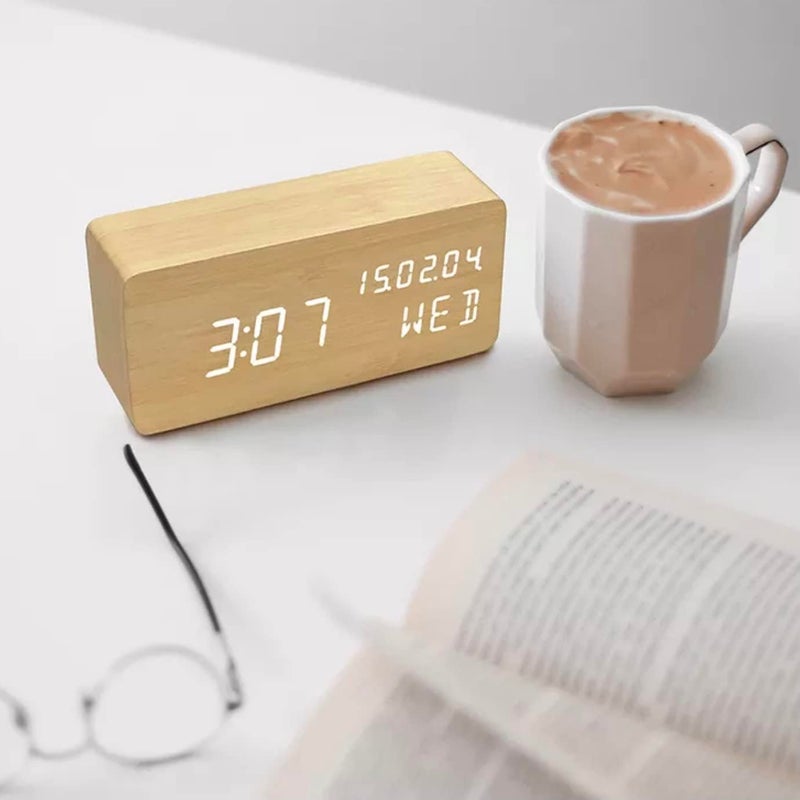 Scaroal Wooden Digital Mini Cube Alarm Clock with Intelligent Induction LED Light Displays Time Date Temperature Wooden Alarm Clock - Image 3