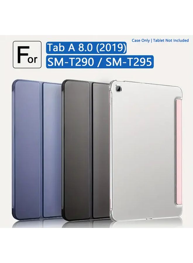 غلاف وردي ذهبي لجهاز جالاكسي تاب A 8.0 2019، ثلاثي الطي مع حامل، خلفية غير لامعة وشفافة. - Image 1