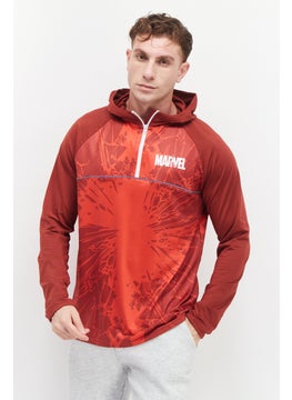 Men Hooded Graphic Print Long Sleeves Sweatshirt, Red