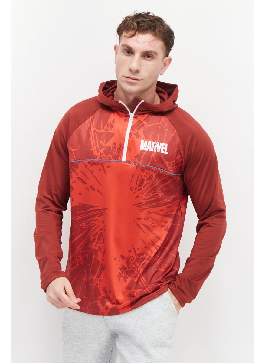 Marvel x Difuzed - Men Hooded Graphic Print Long Sleeves Sweatshirt, Red - Image 1