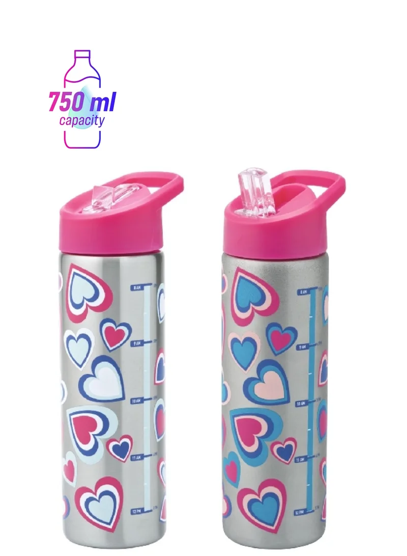 smash Heart Printed Stainless Steel Color Changing Water Bottle Silver and Pink 750 ml 34256