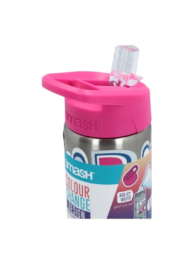 Heart Printed Stainless Steel Color Changing Water Bottle Silver and Pink 750 ml 34256
