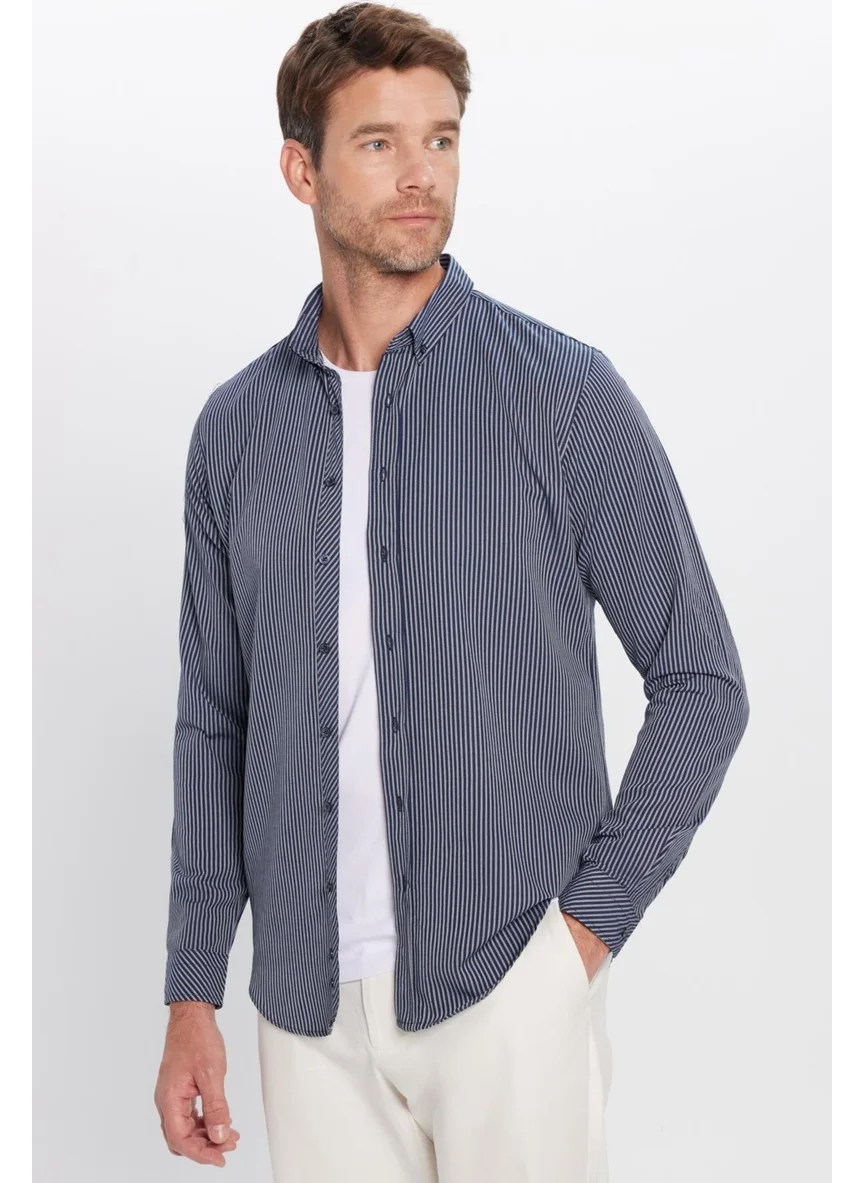 Tudors Men's Slim Fit Slim Fit Cotton Striped Button Down Collar Shirt