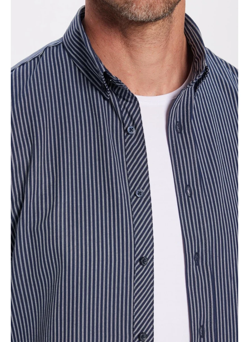 Tudors Men's Slim Fit Slim Fit Cotton Striped Button Down Collar Shirt