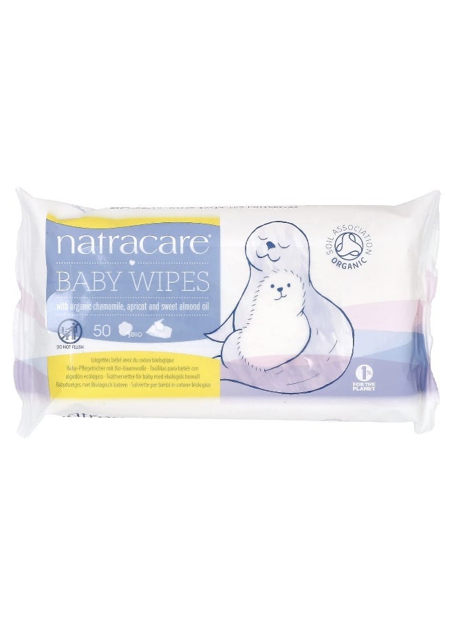 NATRACARE Natracare, Baby Wipes with Organic Chamomile, Apricot and Sweet Almond Oil, 50 Wipes  - Image 1