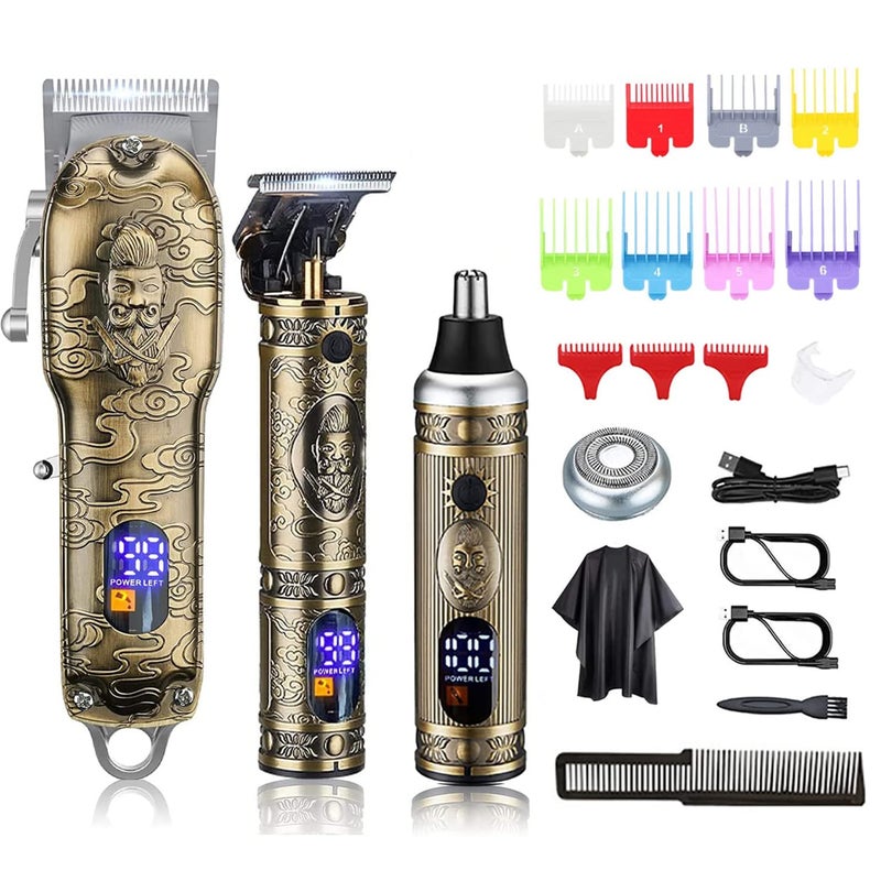 Suttik Hair Clippers for Men Nose and Beard Trimmer Set of 3 Professional Cordless Barber Clippers for Hair Cutting Grooming Kit Rechargeable LCD Display