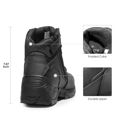 NORTIV 8 Mens Military Tactical Work Boots Side Zip Outdoor Hiking Leather Motorcycle Combat Boots,Size 11,Black,ALLOY - Image 3