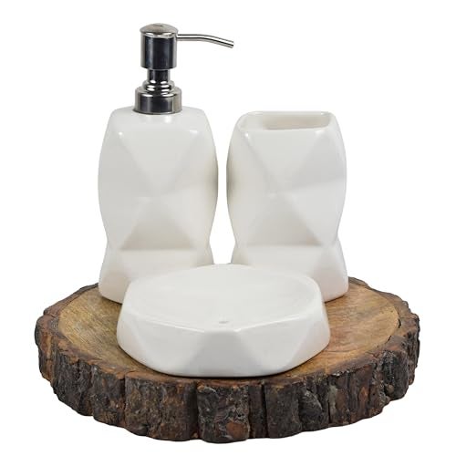 Kaolinite Ceramic Bathroom Accessories Set for Utility and Bathroom Decor | Liquid Soap Dispenser, soap Tray, Toothbrus Holder (White) - Image 2
