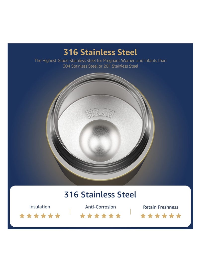وعاء غذاء معزول فائق الجودة للبالغين - وعاء طعام ساخن بسعة 800 مل من الفولاذ المقاوم للصدأ، بفتحة واسعة، مثالي للمدرسة، المكتب، السفر، والأنشطة الخارجية (ذهبي) - Image 2