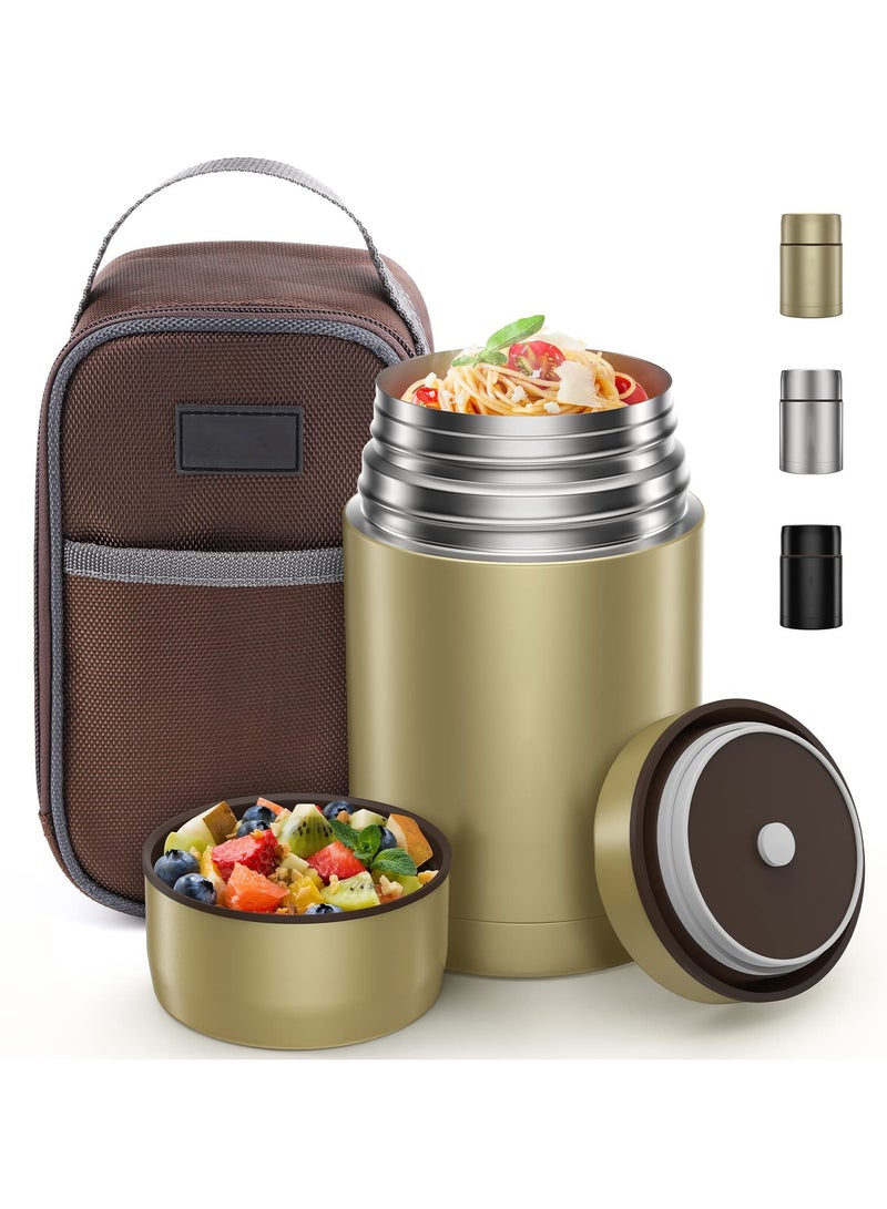 وعاء غذاء معزول فائق الجودة للبالغين - وعاء طعام ساخن بسعة 800 مل من الفولاذ المقاوم للصدأ، بفتحة واسعة، مثالي للمدرسة، المكتب، السفر، والأنشطة الخارجية (ذهبي) - Image 1