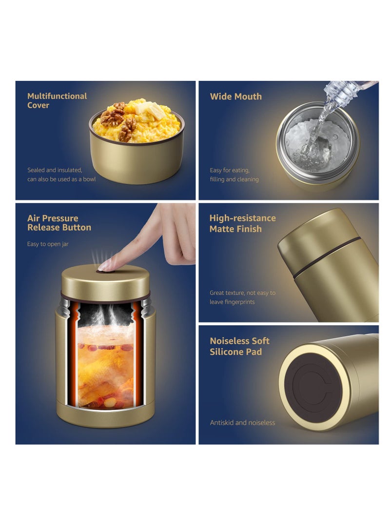 وعاء غذاء معزول فائق الجودة للبالغين - وعاء طعام ساخن بسعة 800 مل من الفولاذ المقاوم للصدأ، بفتحة واسعة، مثالي للمدرسة، المكتب، السفر، والأنشطة الخارجية (ذهبي) - Image 4