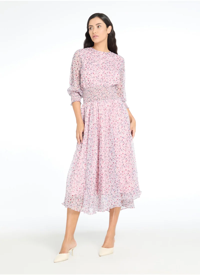 The Label Life Floral Georgette Smocked Midi