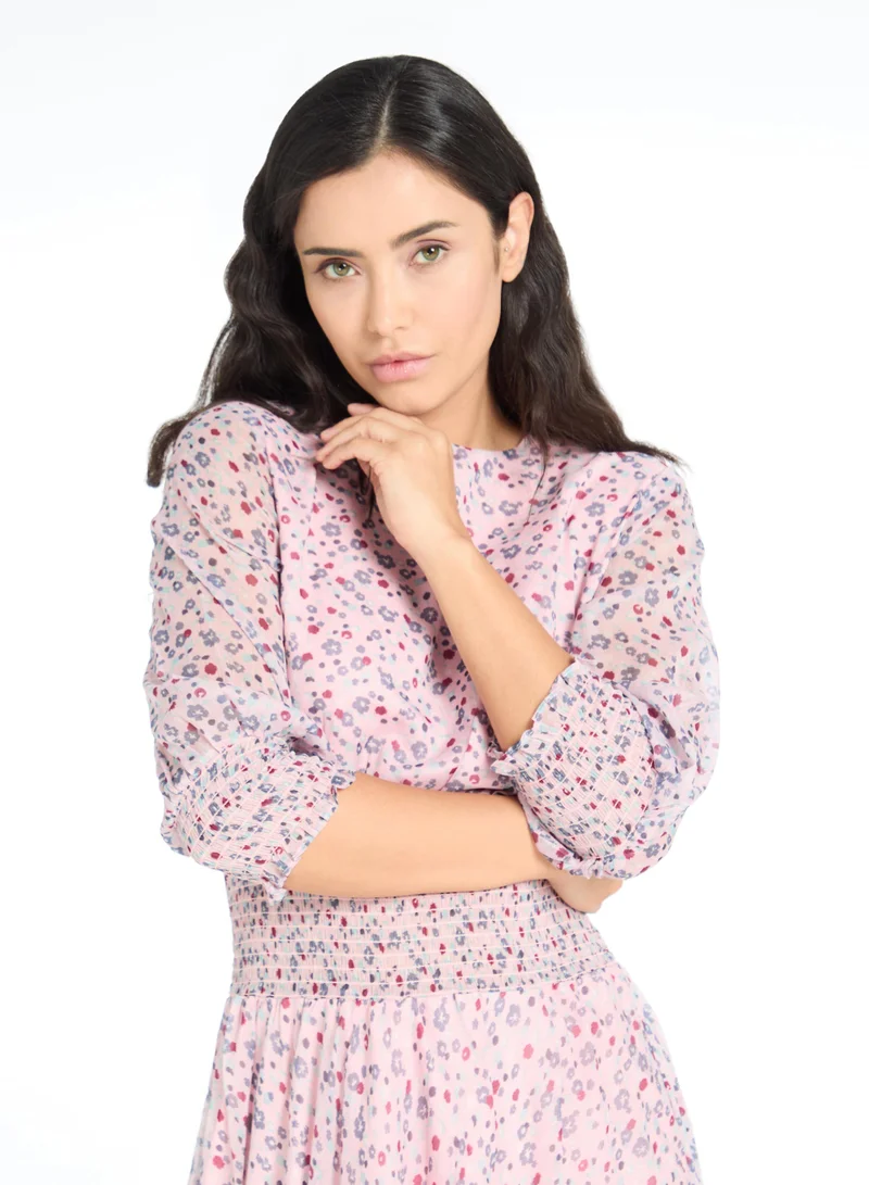 The Label Life Floral Georgette Smocked Midi