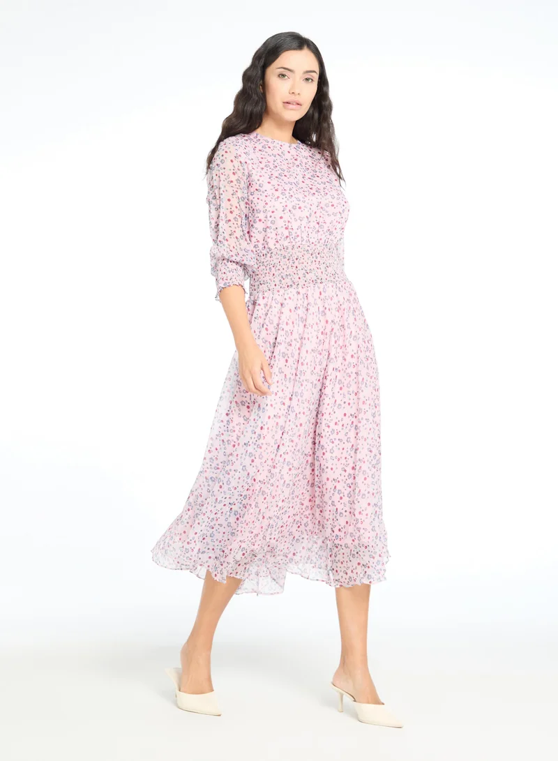 The Label Life Floral Georgette Smocked Midi
